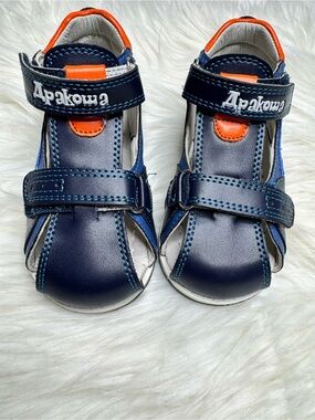 Navy and Orange Kids Adjustable Sandals